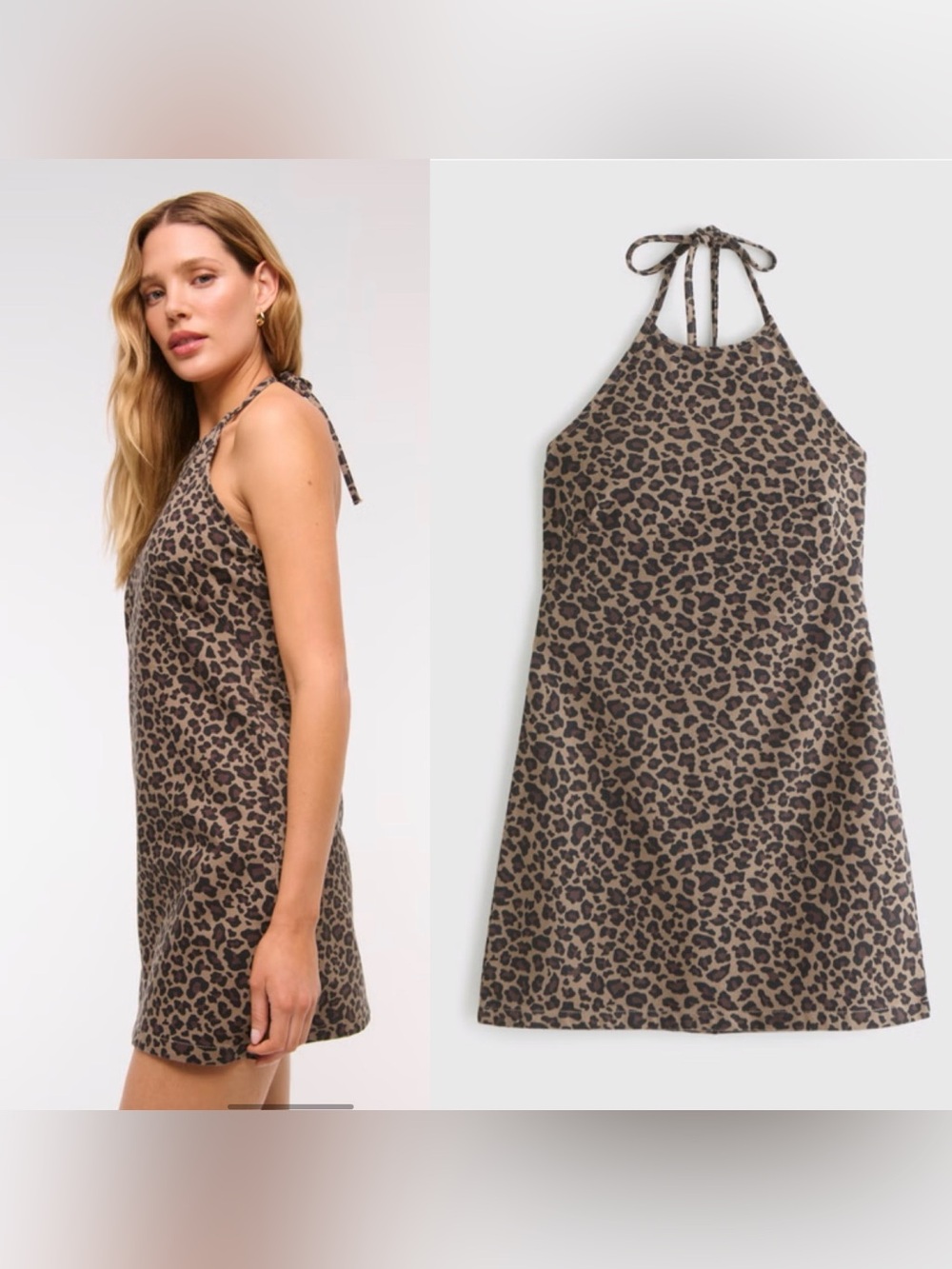Abercrombie & Fitch Denim Leopard Print Halter Mini Dress - Picture 3 of 6